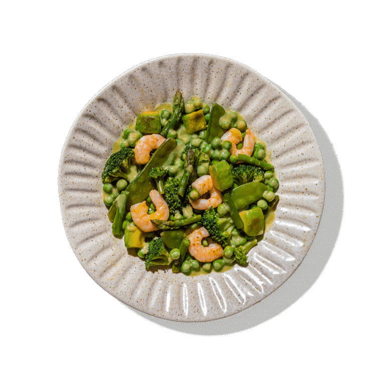 Plato preparado de Mix verde con langostinos de Verleal