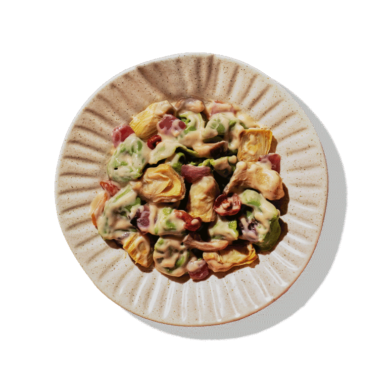 Plato de Tortelloni verde con alcachofa e higos de Verleal